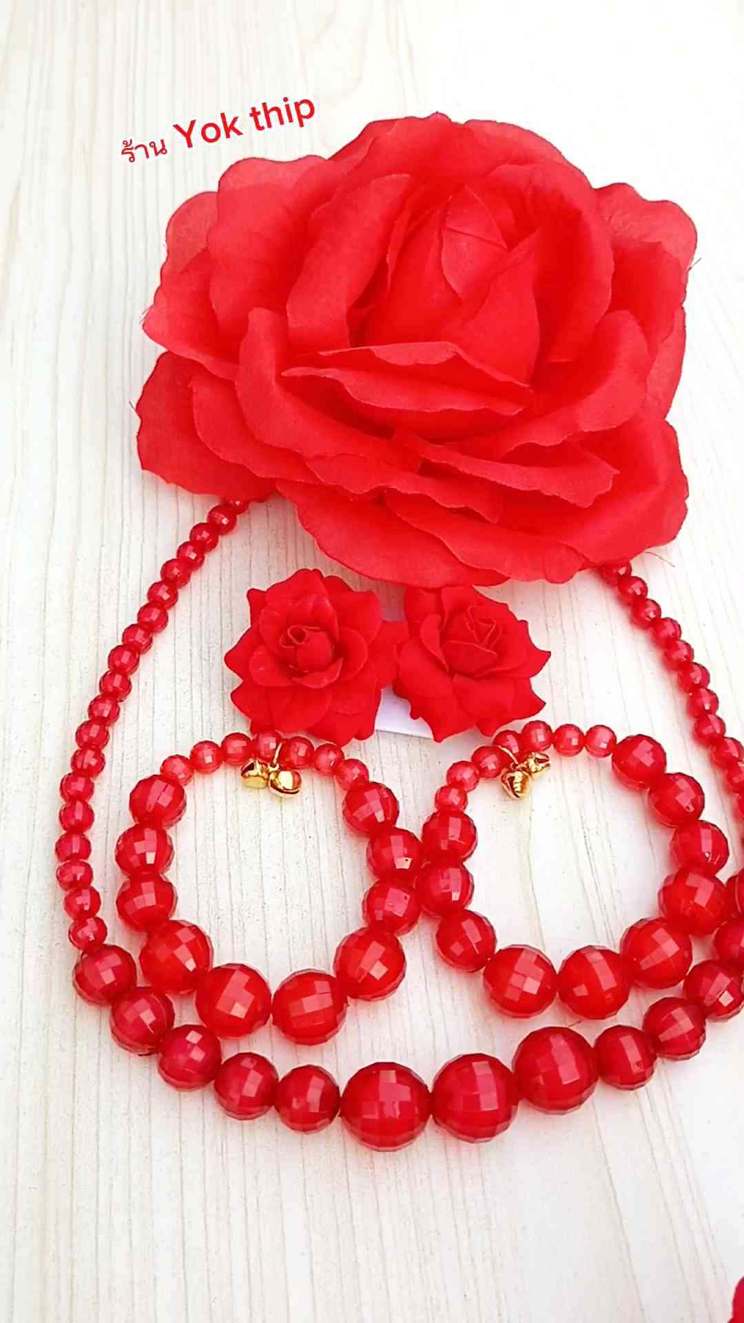 กุหลาบขนนก (เซต5ชิัน) พร้อมส่ง จากไทย เครื่องประดับทองกวาว ต่างหูหนีบ สร้อยคอ ดอกไม้ติดผม กิ๊บทองกวาง สีสวย โดดเด่น เห็นชัด สีสันสะดุดตา