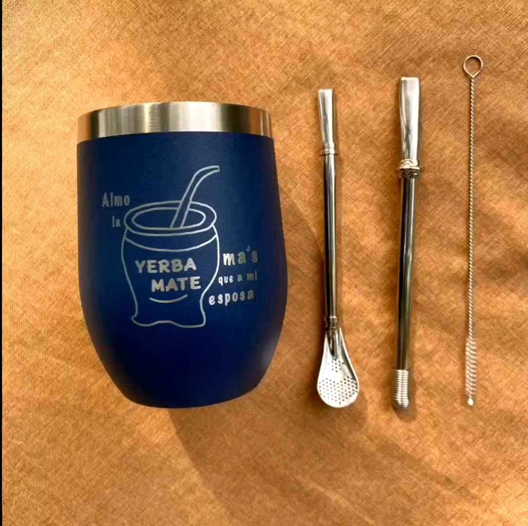 ชุดแก้วชามาเต yerbamate พร้อมฝา+หลอดสองแบบและแปรงแถมชา50กรัม