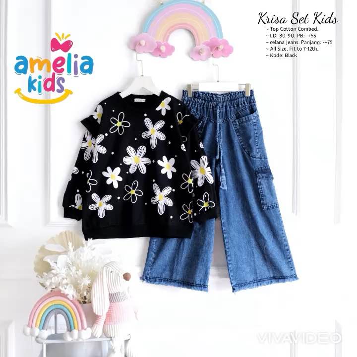 Setelan Kaos Anak Krisa Set Kids By Amelia Setelan Baju Anak Motif Lucu Model Terbaru Setelan Kulot Jeans anak Usia 7-12 Tahun Outfit Baju Anak Kekinian