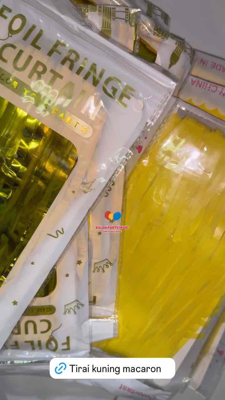 [KUNING MACARON] Tirai Backdrop Rumbai Yellow / Foil Latar Foto Ulang Tahun Murah