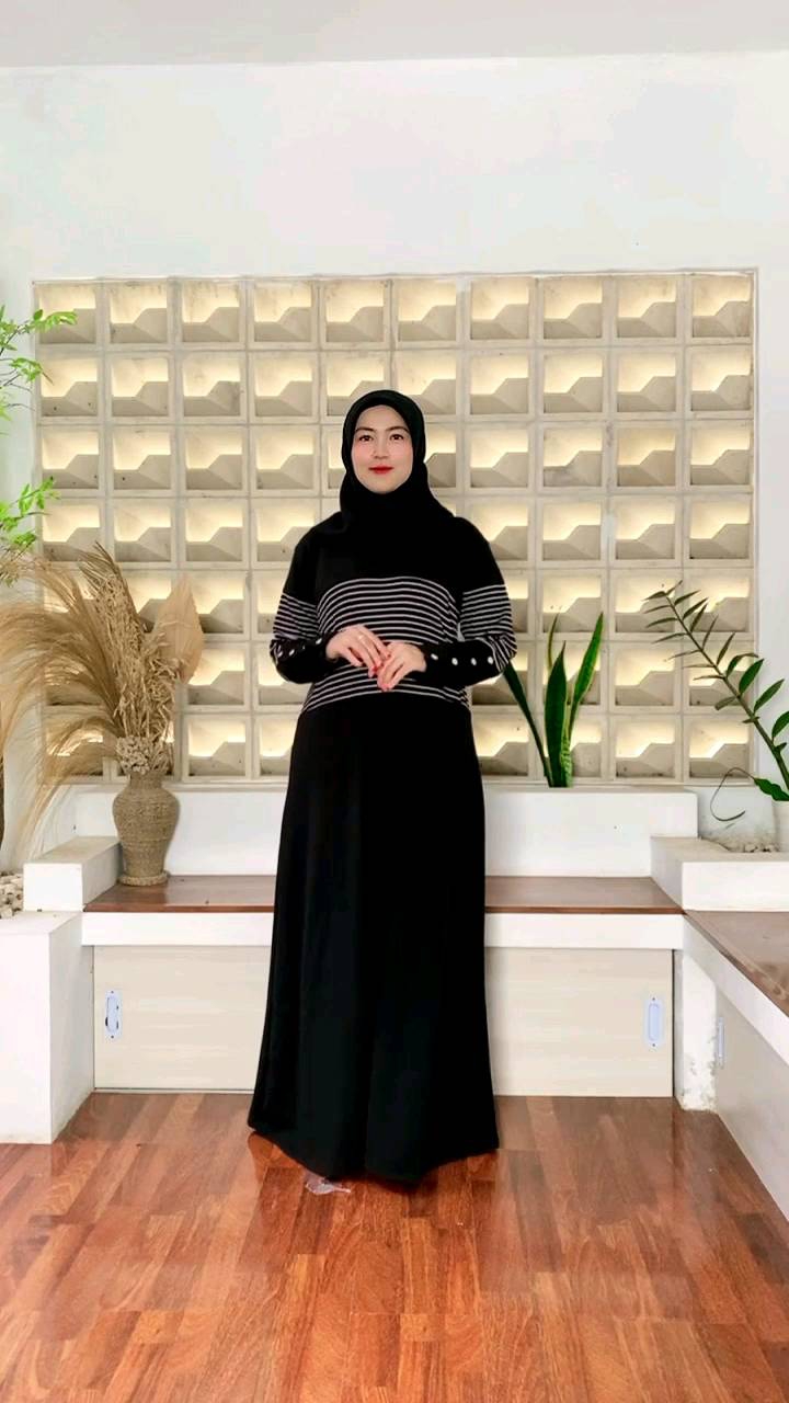 Gamis Dress Abaya Salur Wanita Remaja Muslim Terbaru Kekinian Model Inara Aluna Bahan Knit Premium Casual Daily Cantik Wudhu Friendly