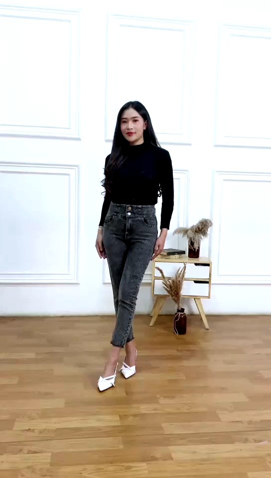 Celana Panjang Highwaist Jeans Wanita Stretch Premium