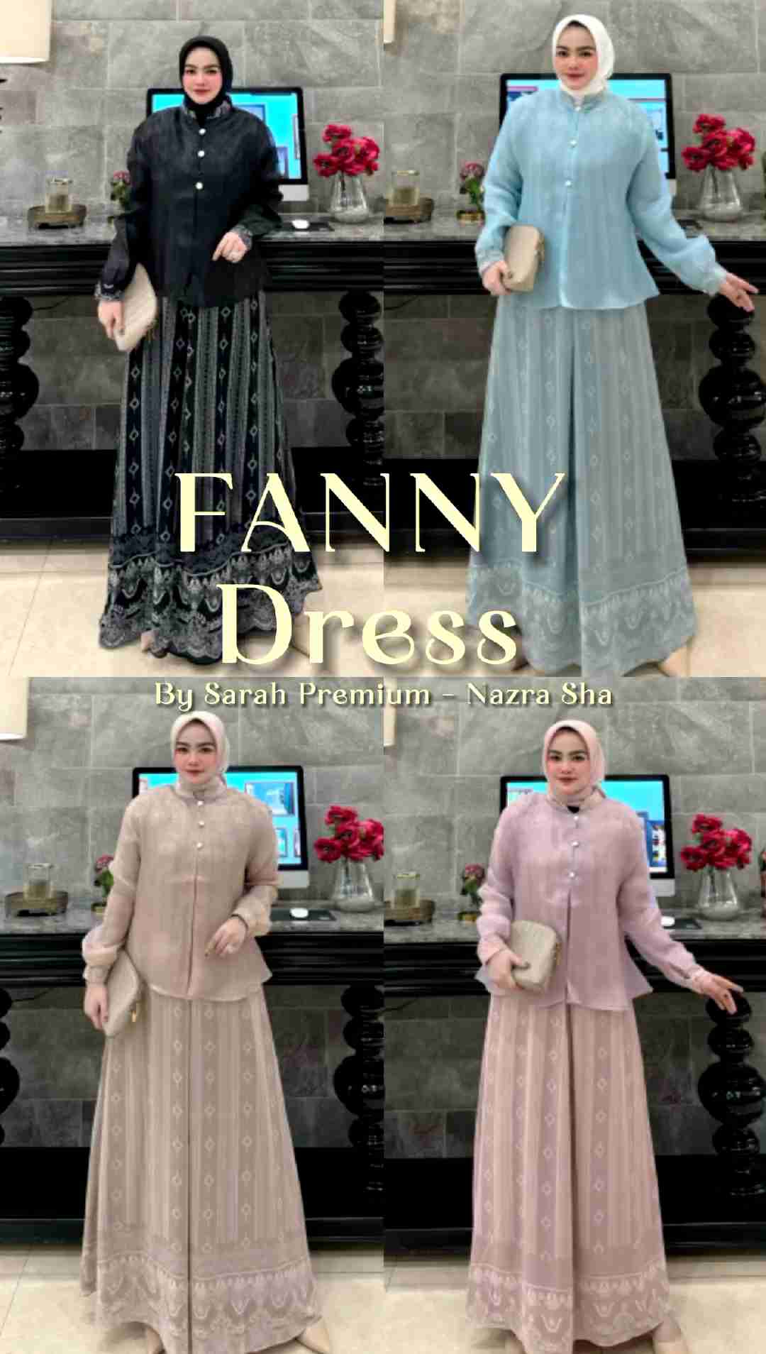 (2oN) SARAH FANNI  Baju Dress Gamis Wanita Muslim Fanny Dress By Sarah Premium. Nazra Sha