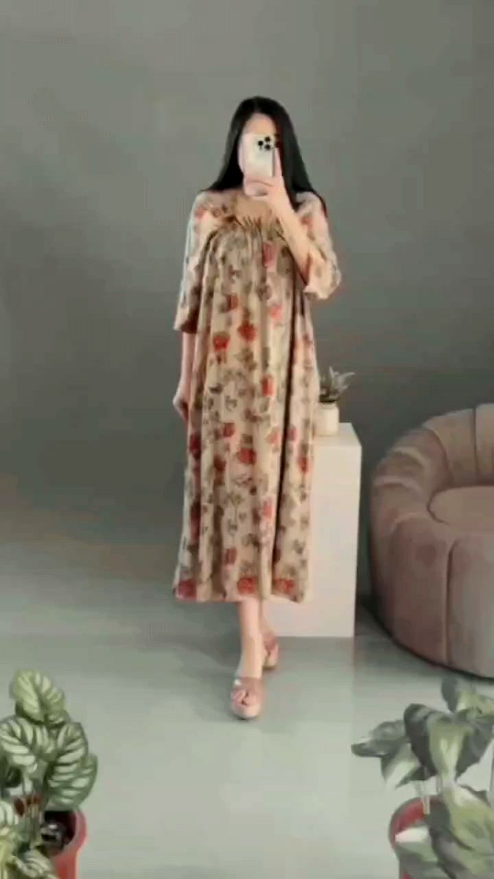 LONGDRESS FUJI JUMBO KARET DADA RAYON ADEM LENGAN 3 PER 4 DASTER PANJANG KEKINIAN TERBARU 2024