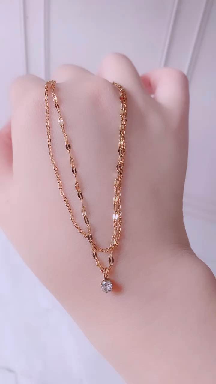 Kalung 2 Layer Pecah Kopi Mata Satu Titanium Gold Perhiasan Wanita Vintage CXA25062403