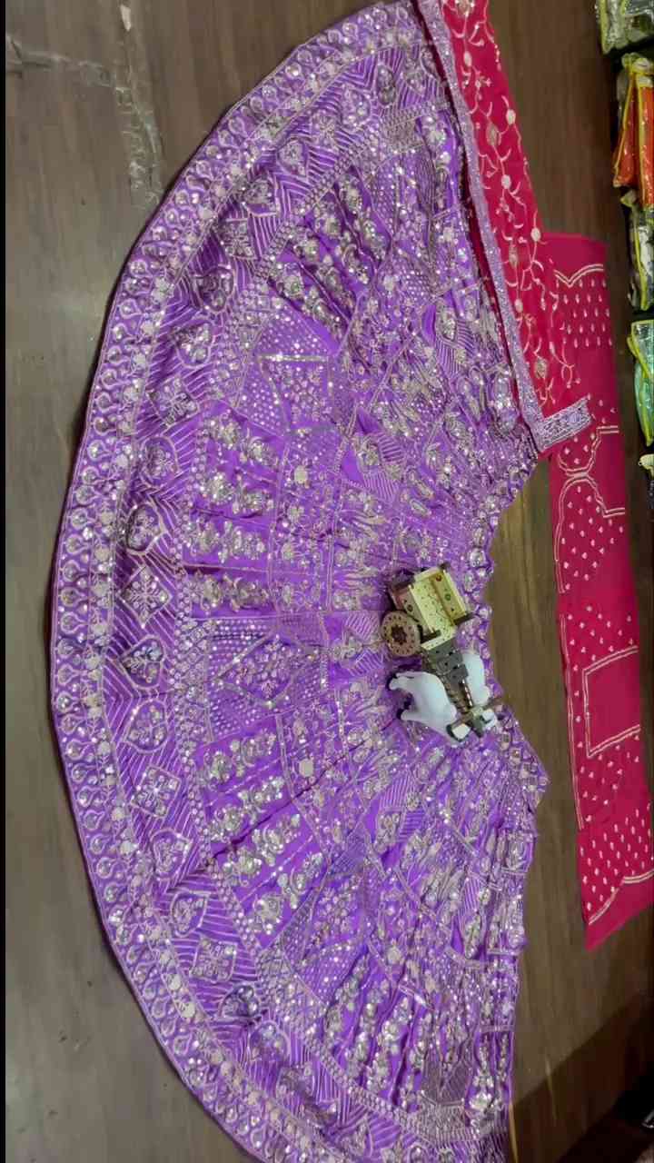 [PRE-ORDER] Semistitched Embroidered Japan Satin Silk Lengha ( Delivery 15 days )