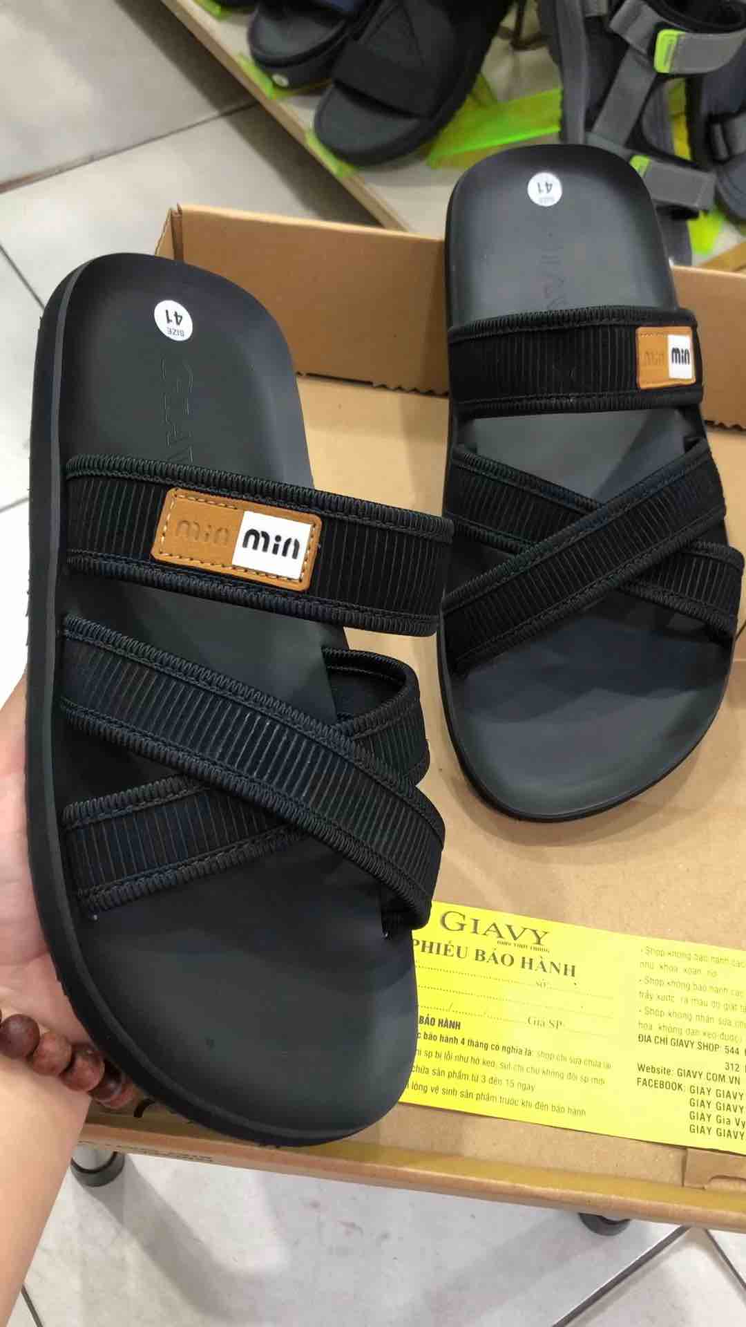[CHÍNH HÃNG GIAVY] DÉP NAM QUAI CHÉO PHỐI DÂY NGANG L59 màu đen quai da dập vân sọc đế cao su PHOM NHỎ