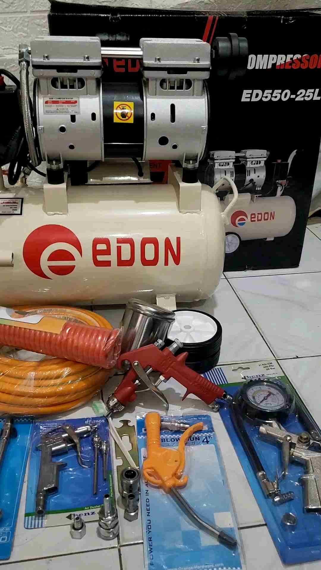 Paket  Kompresor EDON 25Liter+2Selang+Spraygun+Inflator+Pentil