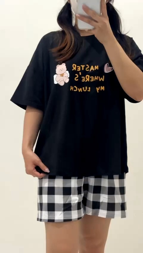 satu set baju tidur celana hotpants gambar beruang