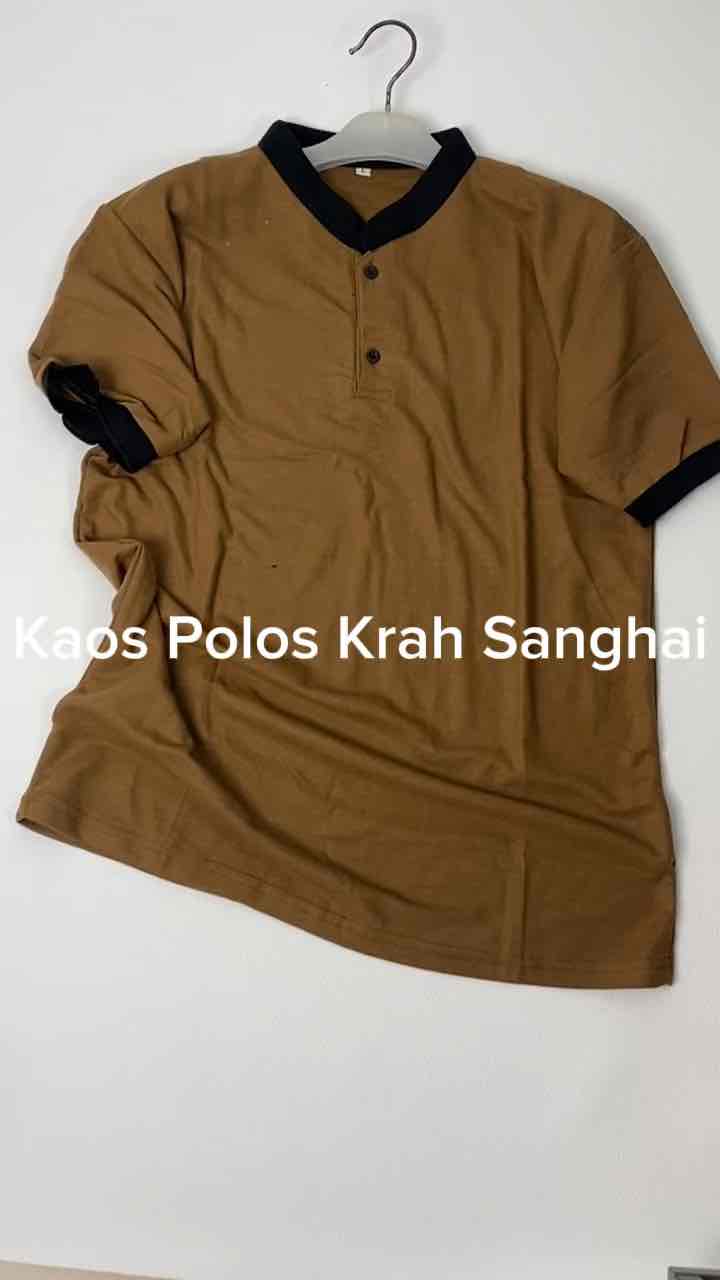 Kaos Polo Shirt Kerah Sanghai Pria Dewasa M L XL XXL Polos Kancing Mandarin Neck Santai