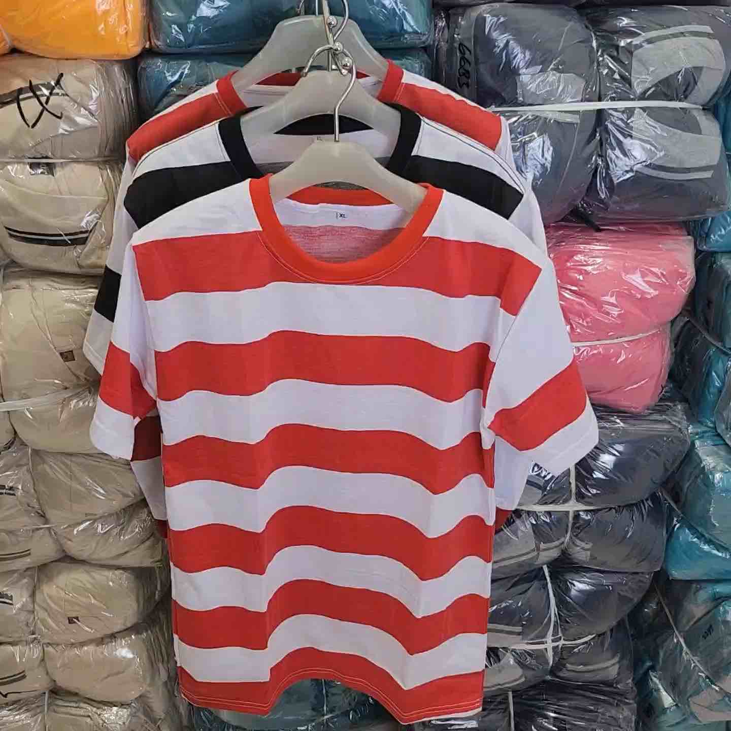 Kaos Kerah Bulat Pendek Baju Sakera Kous Adat Remaja Dewasa Uk S M L XL XXL Merah Putih Salur