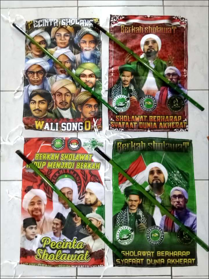 Bendera Sholawat Murah Set Lengkap Tongkat Bendera Majlis Sholawat Set Lengkap