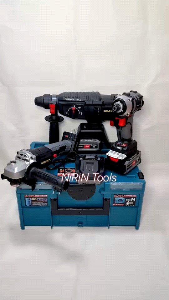 OSUKA COMBOSET ชุดสว่านโรตารี่+สว่านไขควงกระแทก+เครื่องเจียร์ 20V แบตเตอรี่ 20V 4.0Ah 2 ก้อน พร้อมกล่องเครื่องมือ (M)