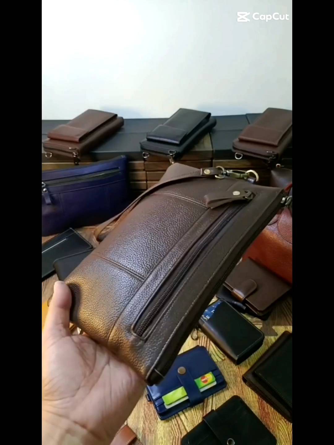 Hand bags Navy Blue kulit sapi asli-clutch-tas tangan pria-wanita