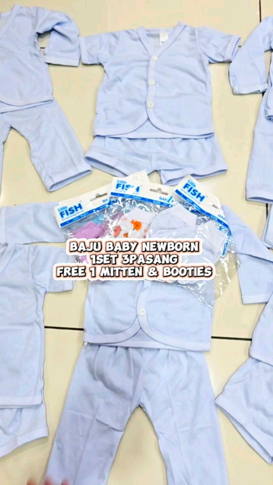 1Set 3Pasang Baby Baju White Tidur New Born 0-3m  Free 1 Booties and Mitten 💞Sleepsuit Pajamas