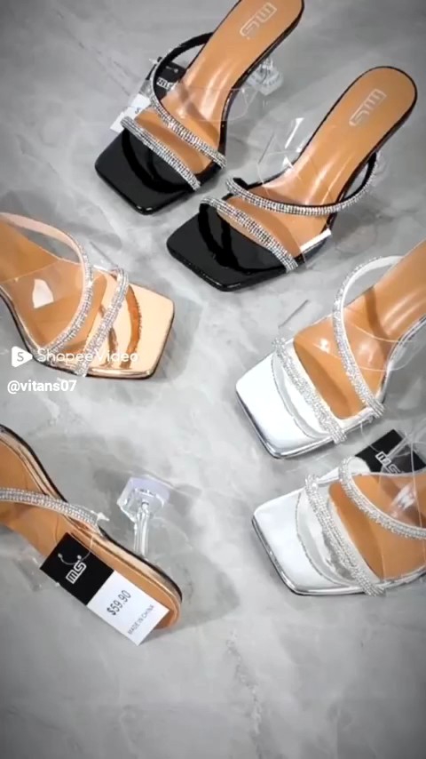 sandal hak kaca 6 cm mika jeli
