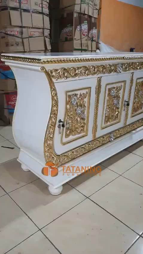 BUFFET BIOLA UKIR KAYU JATI FINISHING MEWAH TV CABINET KLASIK DEKORASI RUANG INTERIOR MURAH TATANING FURNITURES JEPARA
