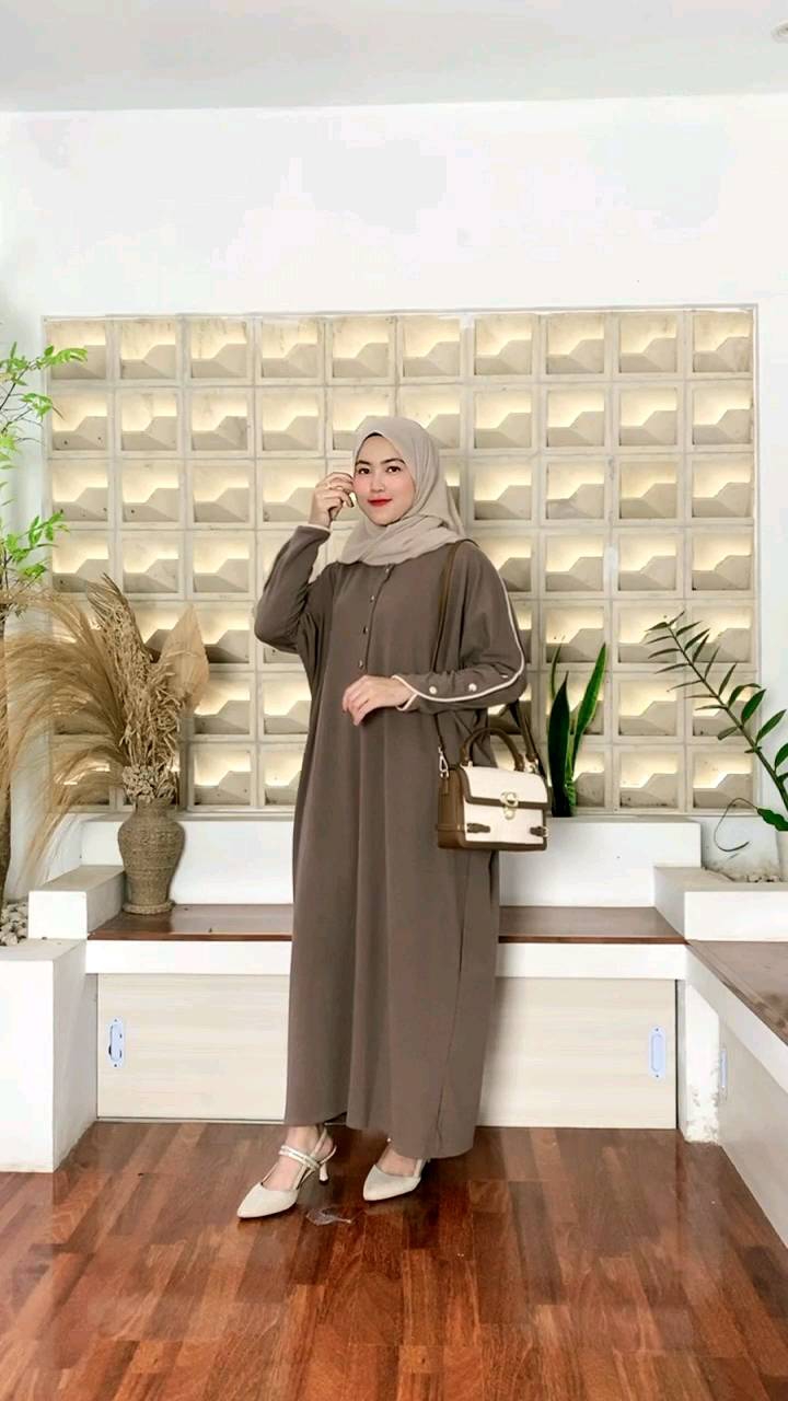 Gamis Dress Abaya Midi Wanita Remaja Muslim Terbaru Fashion Kekinian Model Inara Batwing Bahan Knit Premium Kancing Busui  Wudhu Friendly