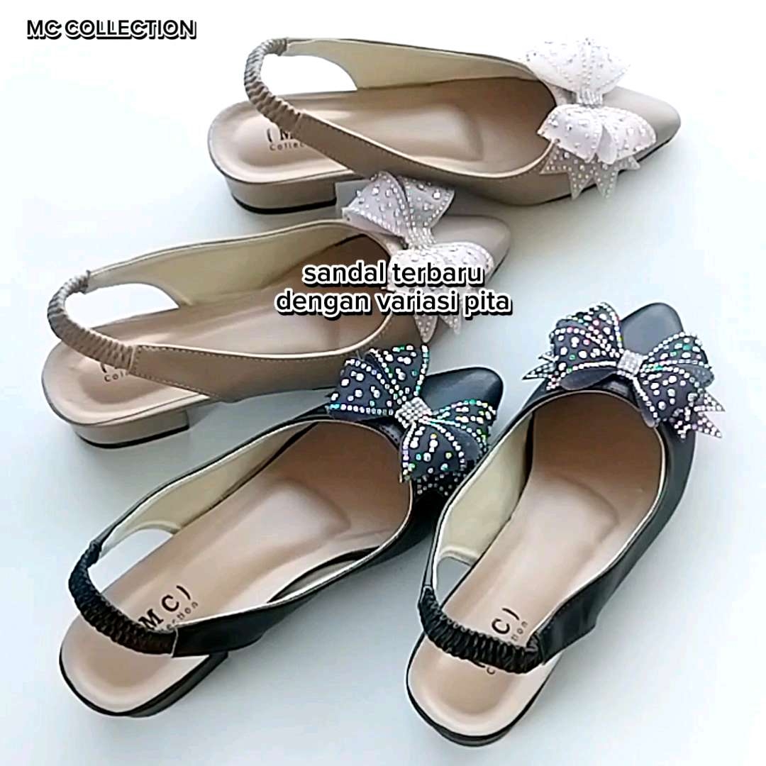 Sandal Flat Slip on & Mules Dewasa Hak 3 CM Dengan Model Pita Terbaru 2024 (BISA COD)