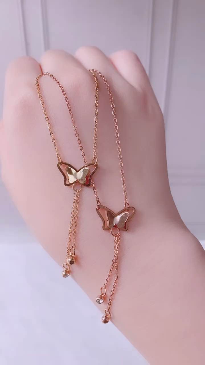 Kalung Rantai Kupu Juntai Permata Titanium Perhiasan Simple Dan Cantik Cxa24001