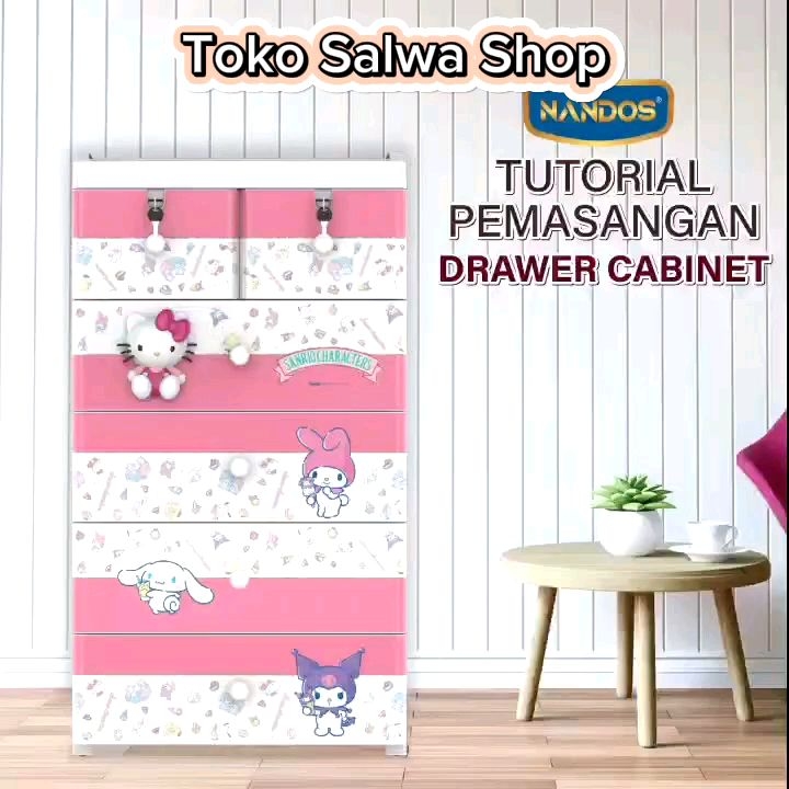 Lemari Plastik Naiba Nandos Drawer Cabinet Bianca Karakter Type Printing Premium