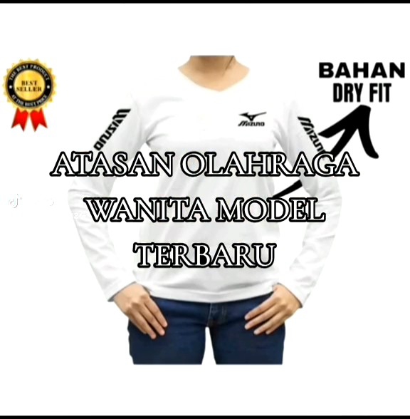 Baju olahraga muslimah lengan panjang/ kaos senamfitneszumbaaerobicvollyball wanita (mizuno)