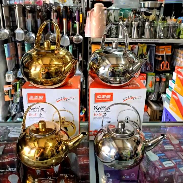 Teko Air Aladin Stainless Steel - Teko Teapot Bulat Dengan Saringan Teh - Teko Saji Kopi Teh Serbaguna Minimalis