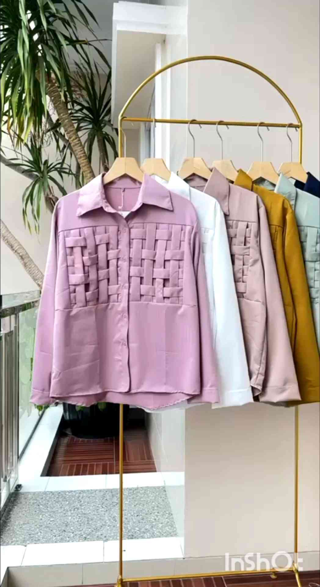 Kemeja Fashion Angela atasan wanita polos model ayaman ketupat oversize nyaman Basic