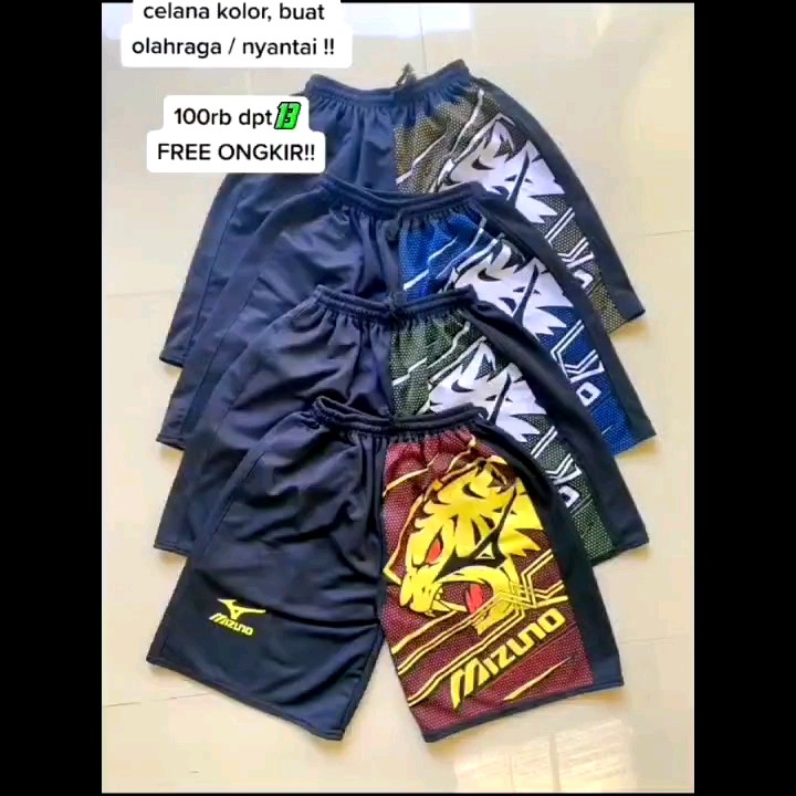 PROMO 100 RIBU 13 PCS CELANA OLAHRAGA MIZNO MOTIF (MACAN) kolor volly santai badminton