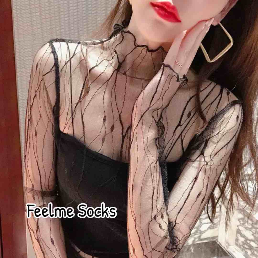 Feelme KK-330 Atasan Blouse Lace Transparant Mesh Fashion Korea