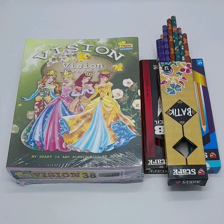 Paket 2 Barang Buku Tulis Vision 38 Lembar Isi 10 Buku Dan Pensil Stark 1 Pak Isi 12pcs