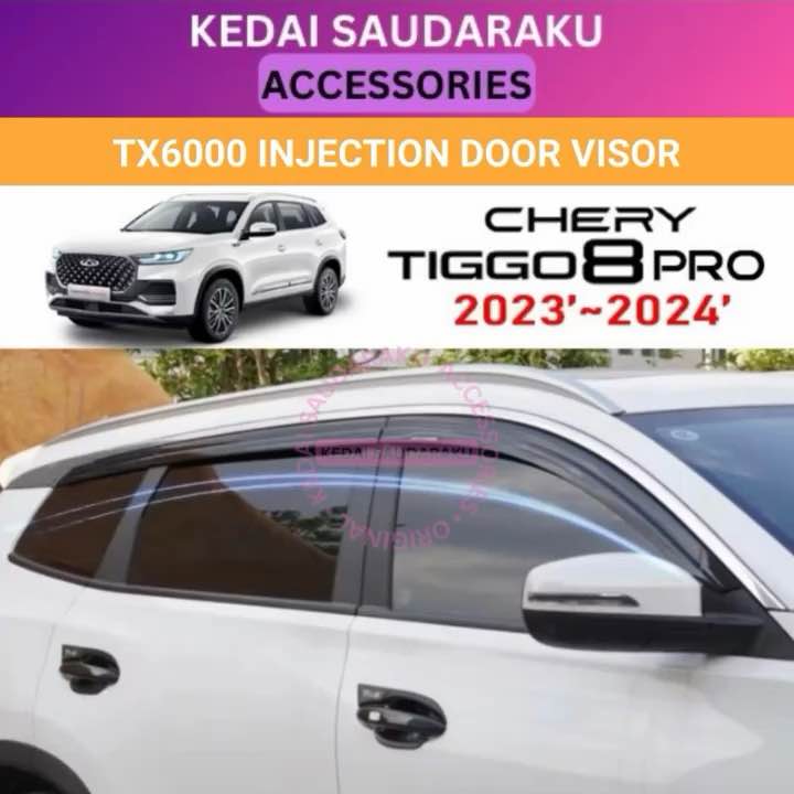 Chery Tiggo 8 Pro 2023 - 2024 Injection Door Visor 6PCS Window Vent Visors Deflectors Thick Hard Plastic With 3M Tape