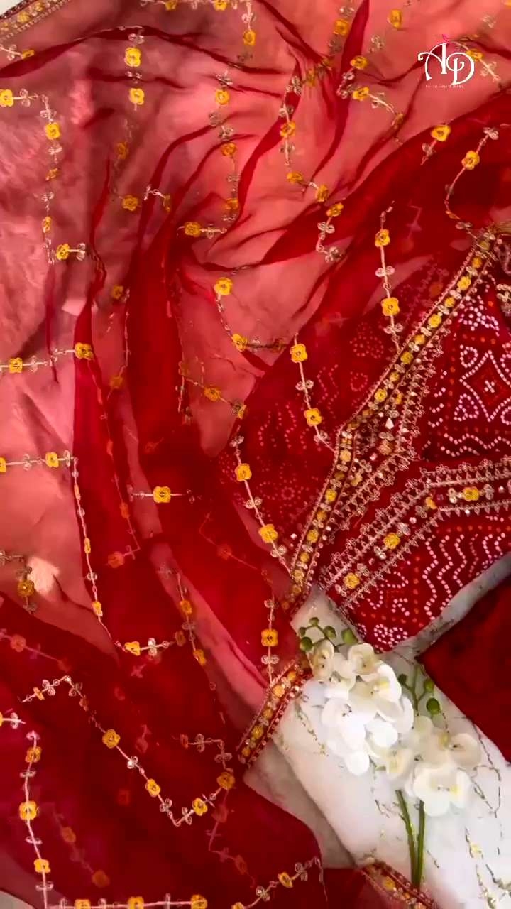 Featuring beautiful Heavy Suit Set which is beautifully decorated with intricate hand embroidery Zari weaving and prints. It is paired with matching pants and lace dupatta. 💖*  (Pre-Order: 2/3Weeks Delivery) HR050924