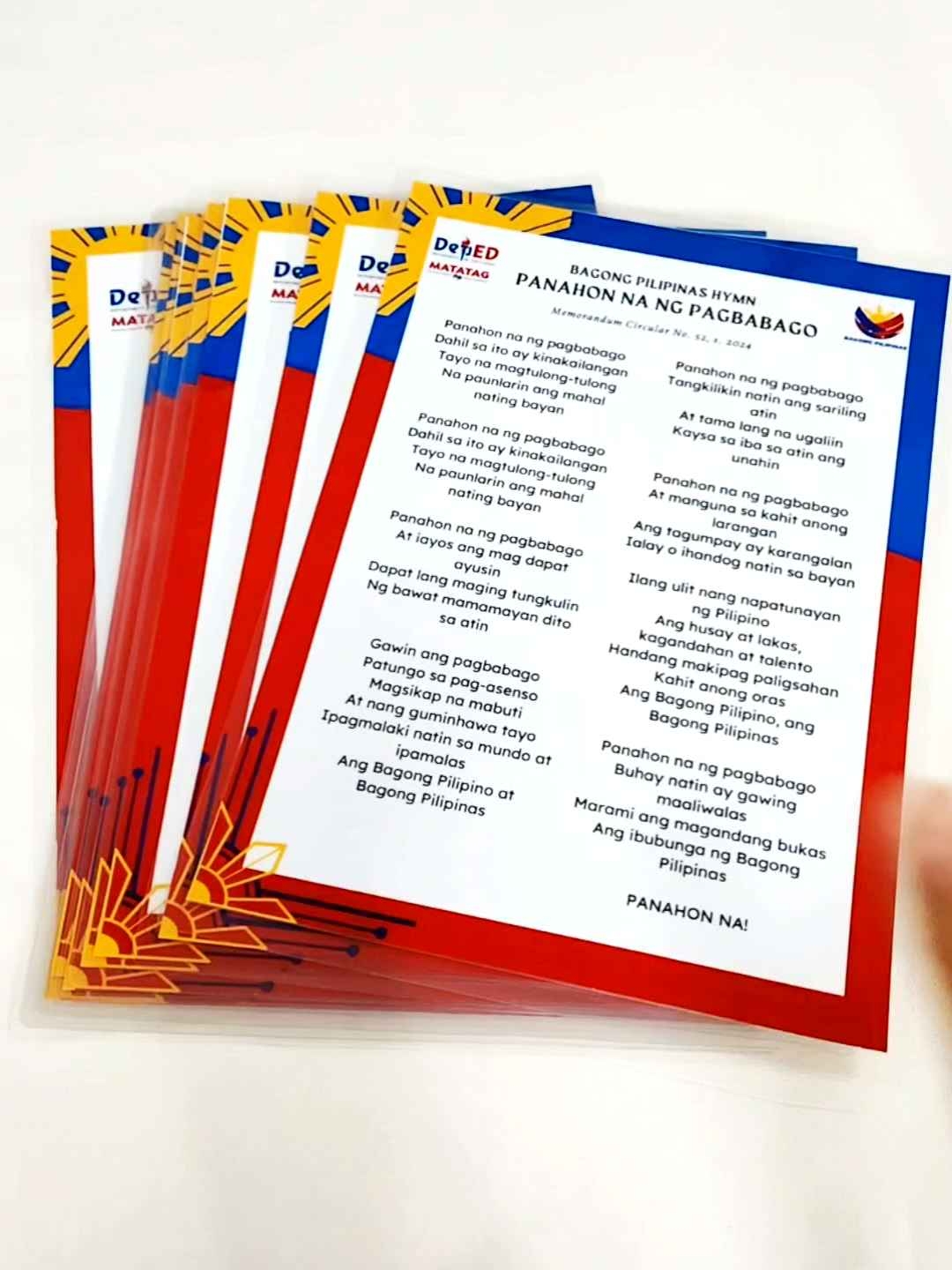 Bagong Pilipinas Pledge and Hymn Panahon ng Pagbabago DepEd Matatag Laminated Charts