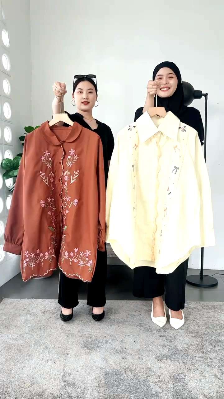 Kemeja Wanita Korean Style Tessa Bordir Terbaru Bunga Oversize Jumbo