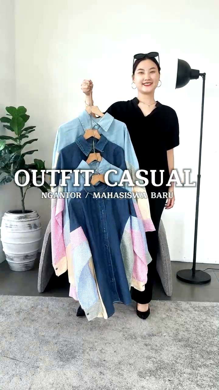Kemeja Wanita Korean Style Yuvika Terbaru Kombi Jeans Oversize Jumbo