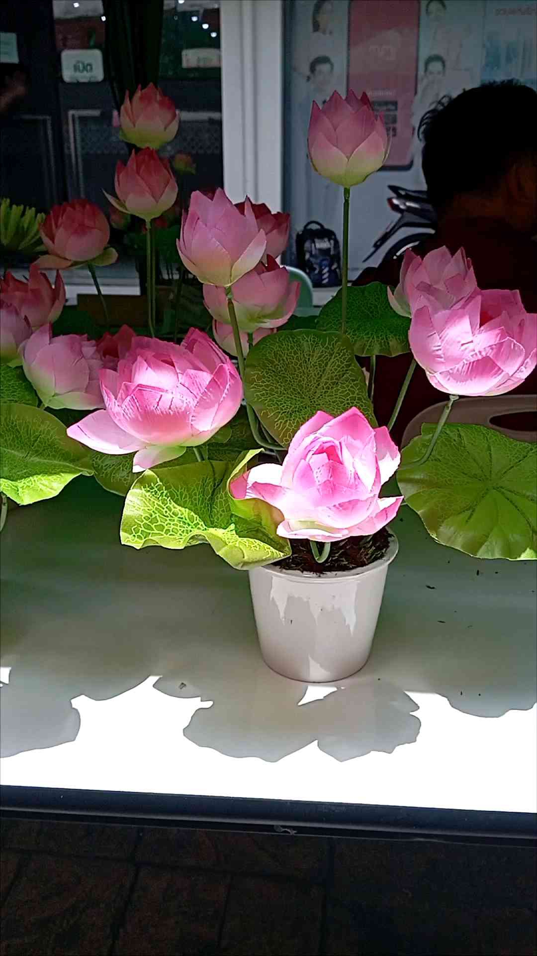 กระถางดอกบัว ดอกไม้ประดิษฐ์ สำหรับไหว้พระ ตกแต่งห้องพระ โต๊ะหมู่บูชา