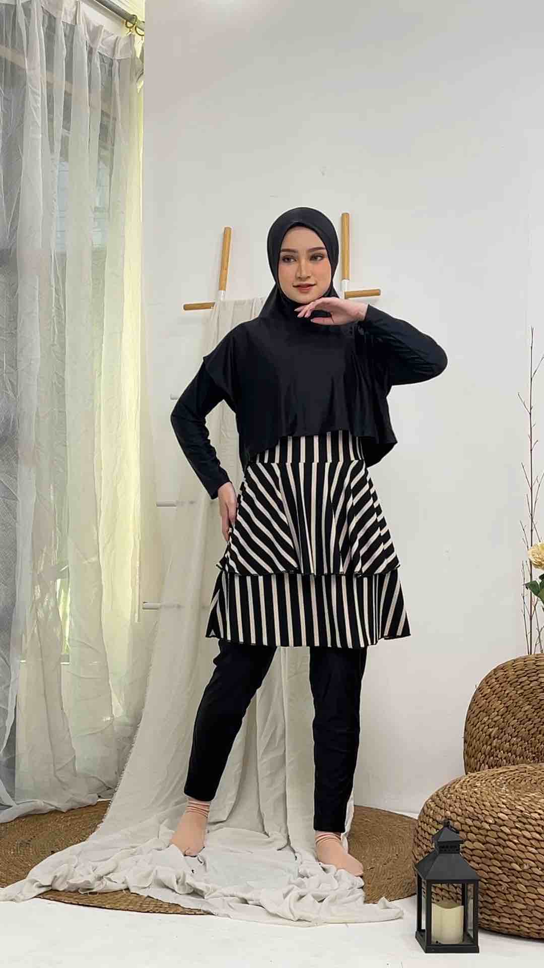 Stella Muslimah Swimwear Salur - Baju Renang Wanita Hijab Syari Remaja Perempuan