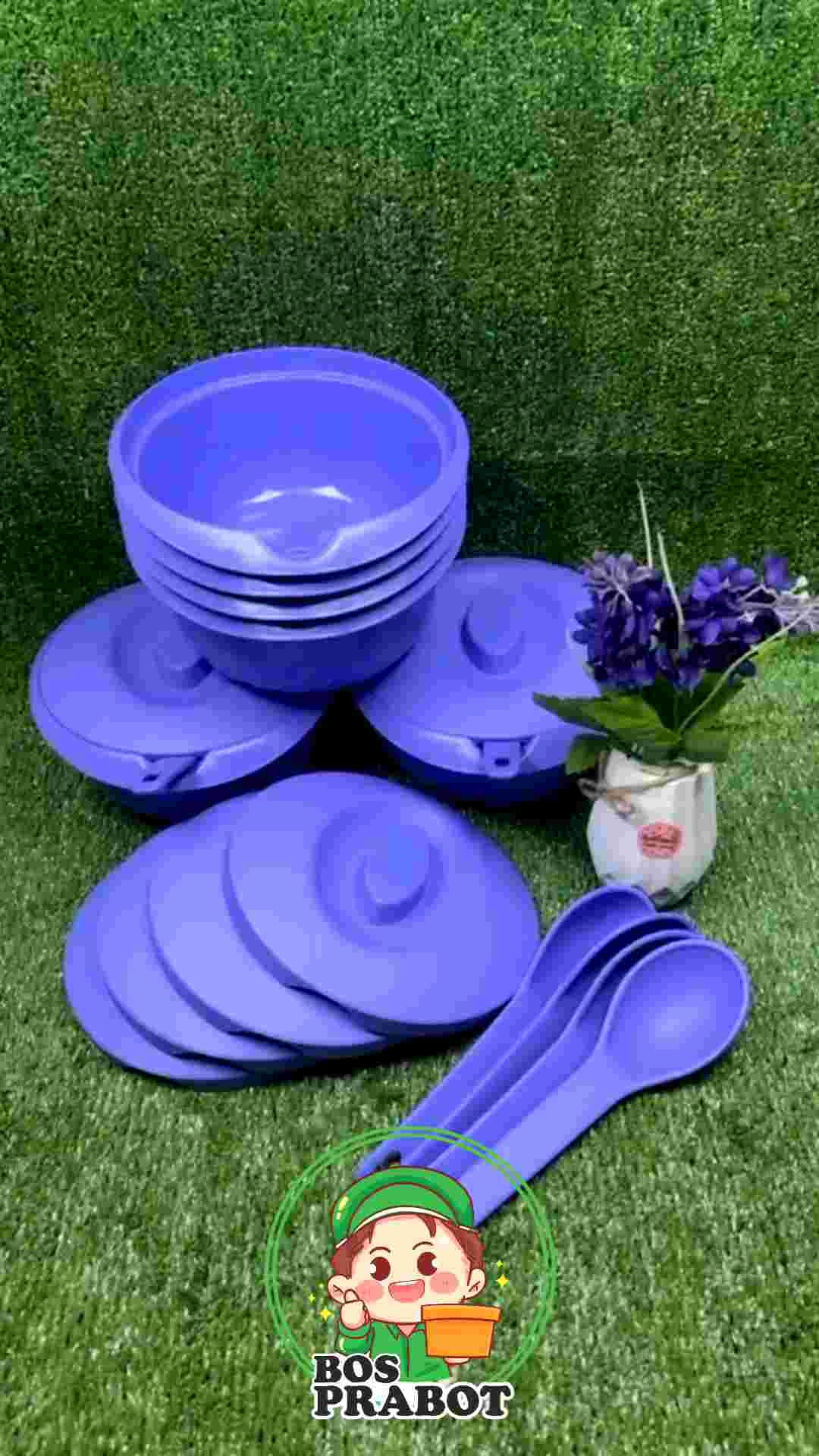 12 PCS MANGKOK PLASTIK DENGAN TUTUP DAN SENDOK / BASI SAYUR PLASTIK CANTIK