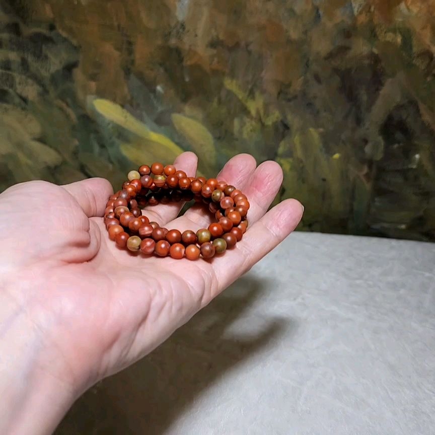 6.7mm Sichuan Waxi Nan Hong patinaed 108 mala necklace multiple loops bracelet 瓦西南红包浆料108念珠項链多圈手链