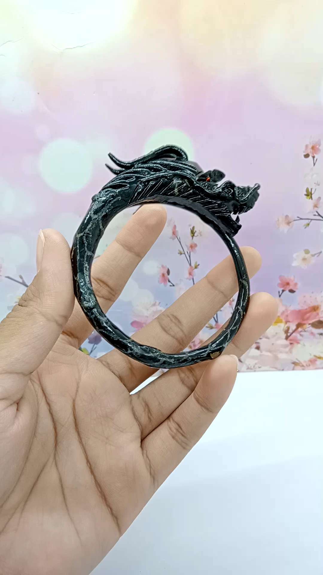 Gelang Akar Bahar Hitam Ukir Naga Galak D61