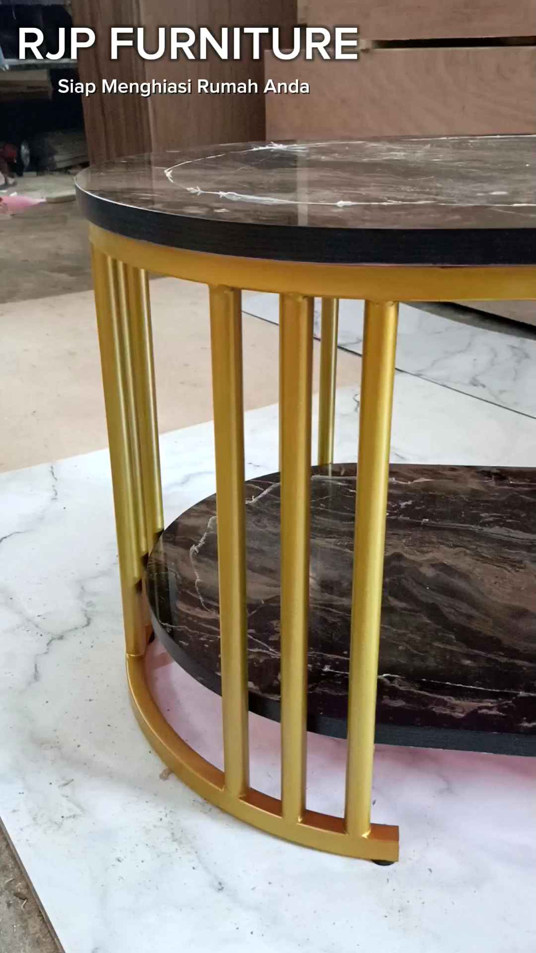 RJP FURNITURE Meja Ruang Tamu Minimalist Modern Aestethic Marble Multifungsi Golden Black Edition - SHILO