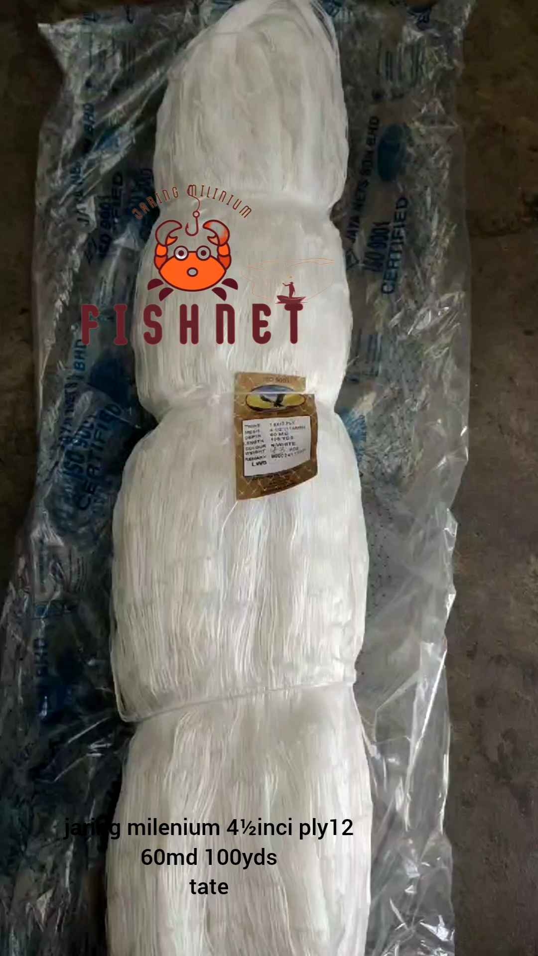 jaring milenium/jaring ply/jaring pintal/ 4½ inci 12ply 60md 100yds tate