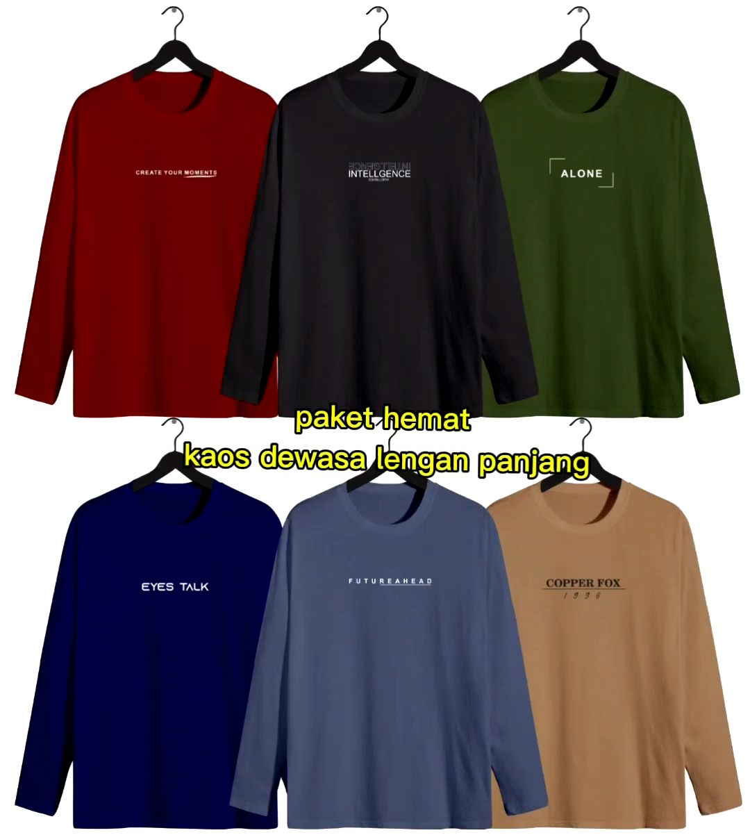 paket hemat 2 pcs-3 pcs-4 pcs kaos lengan panjang model oblong motif simpel