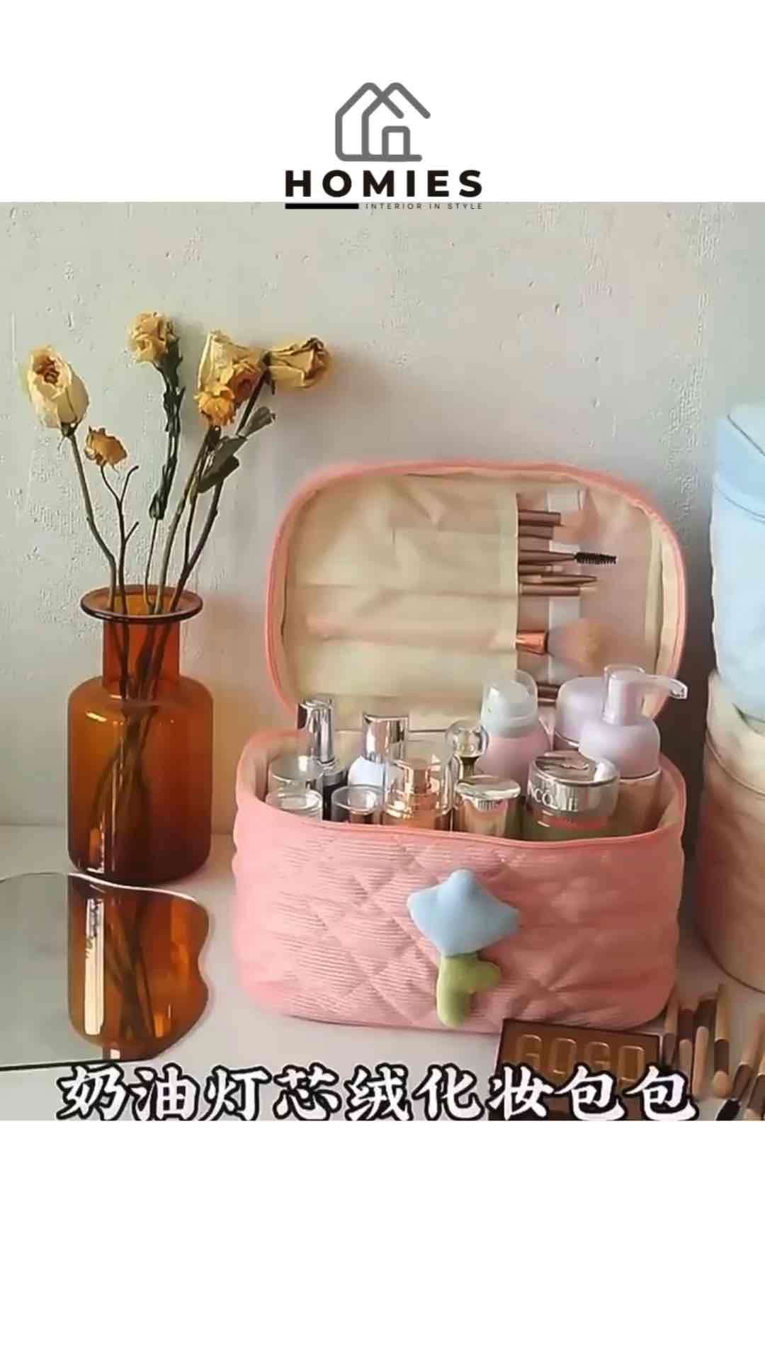 TAS KOSMETIK MAKEUP BESAR PASTEL / POUCH MAKEUP AESTHETIC TULIP FLOWER HANDLE PASTLE TAS KOSMETIK / TRAVEL POUCH HIGH QUALITY / TAS AKSESORIS WANITA LUCU