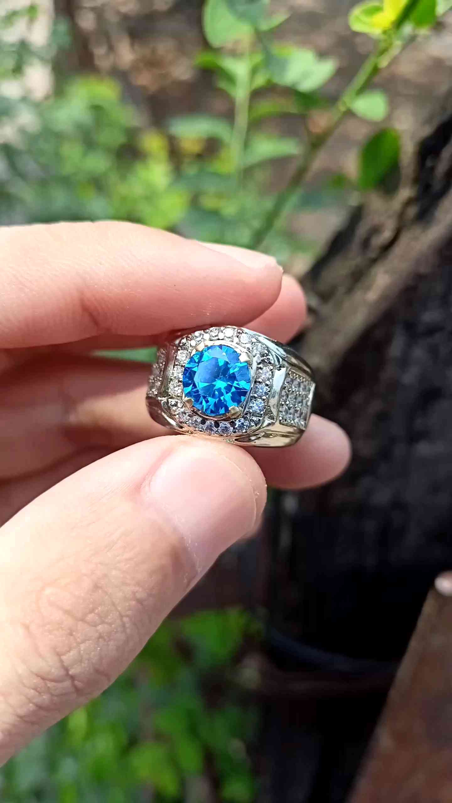 Cincin Batu Permata Blue London Topaz