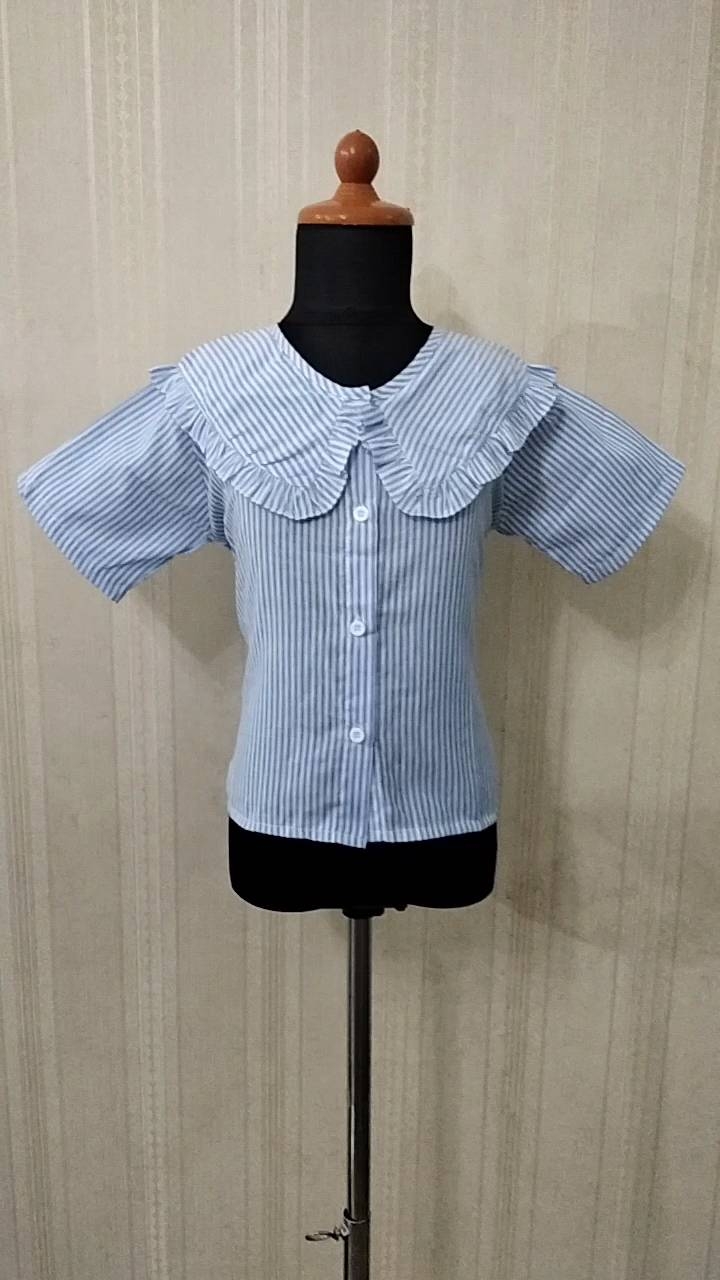 Baju Anak Perempuan Lengan Pendek (3th-12th)+DEWASA Bahan katun motif Salur